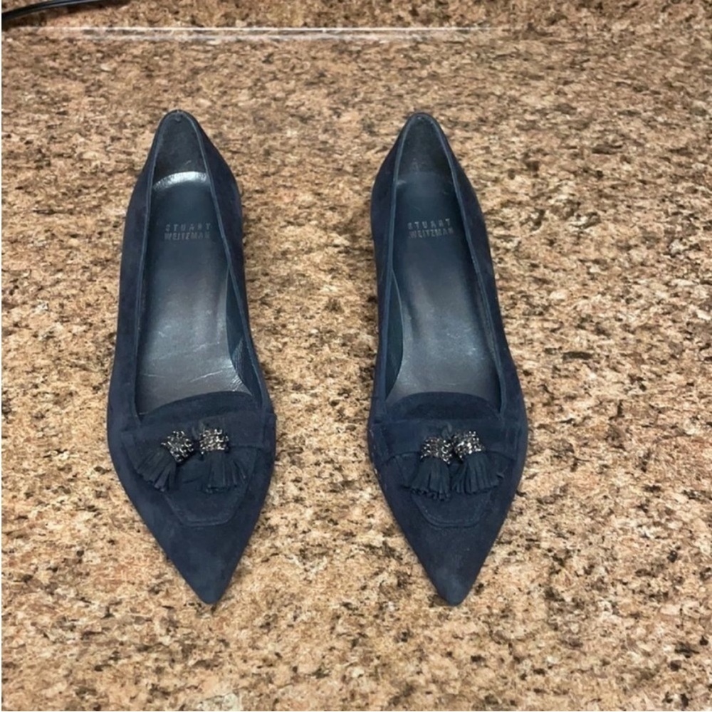 Elegant Black Suede Stuart Weitzman Kitty Pumps